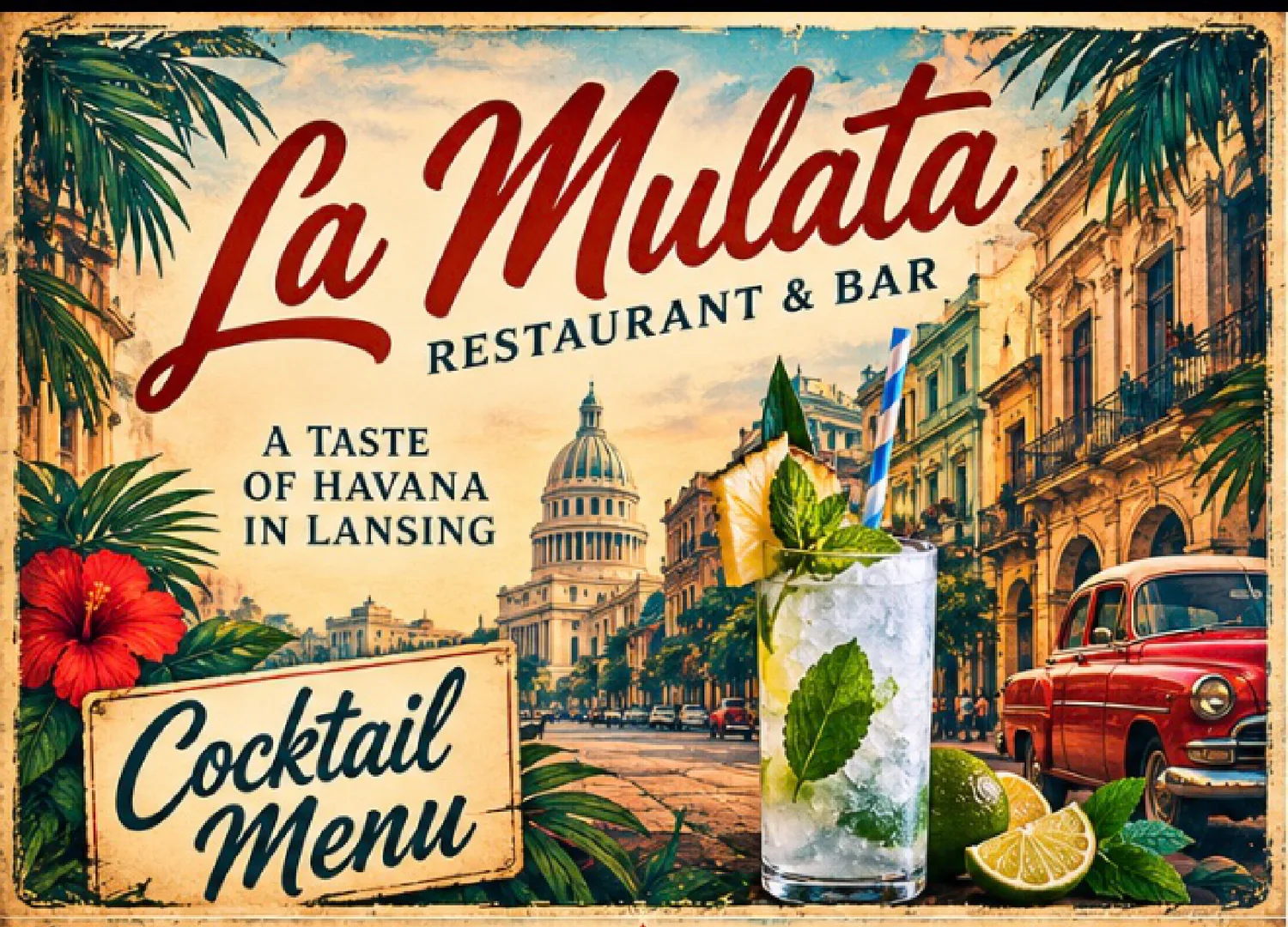 La Mulata cocktail menu, page 1